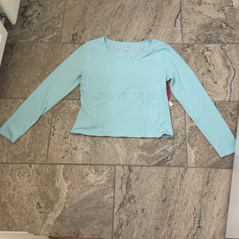 NWT Size XLarge (16-18) Plus Justice Pastel Blue Long Sleeve Ribbed  Top